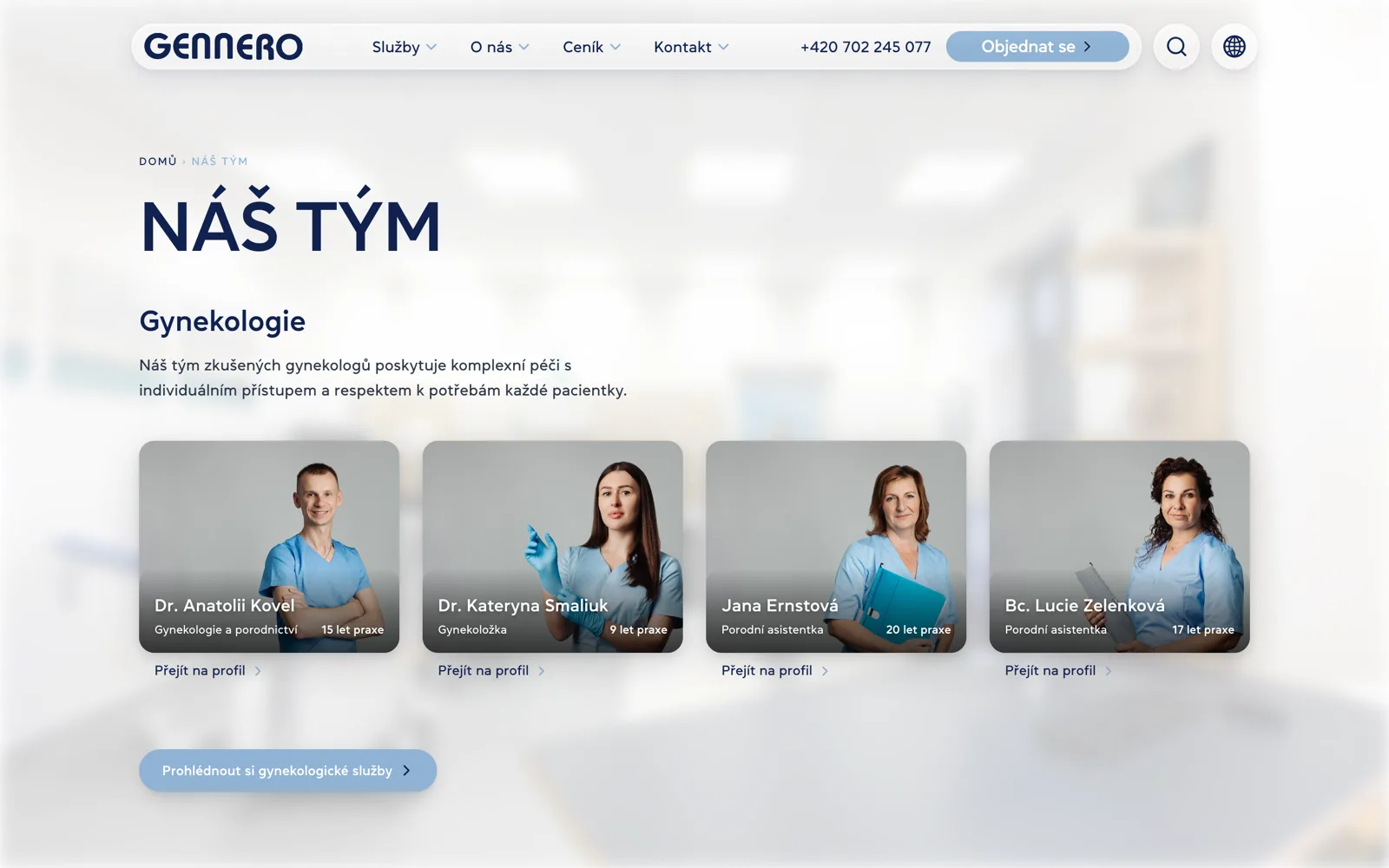 Seven specialists, each with a profile page — the old site introduced none of them.